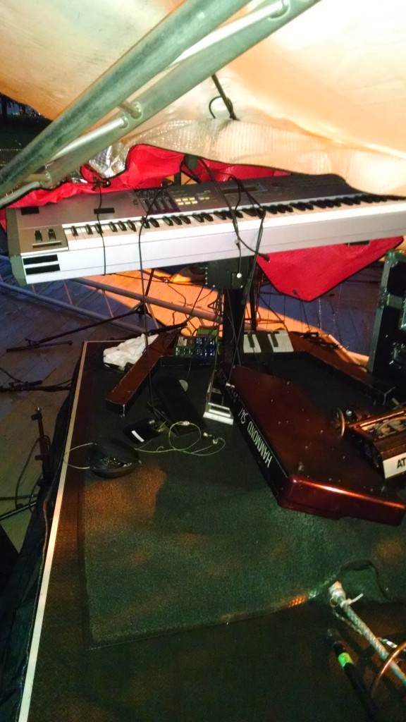 Roof on one keyboard. The other face down on the ground where it fell and landed.